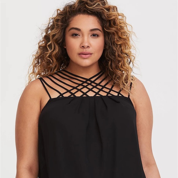 torrid Tops - Torrid Black Strappy Georgette Tunic -Sleeveless